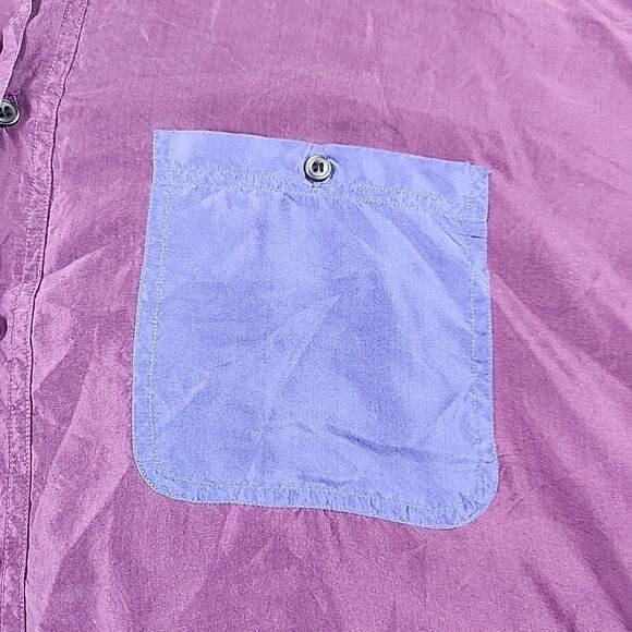 VTG 90's Opus 100% Silk Colorblock Button Down Shirt Large Retro Y2K Club - Picture 3 of 9